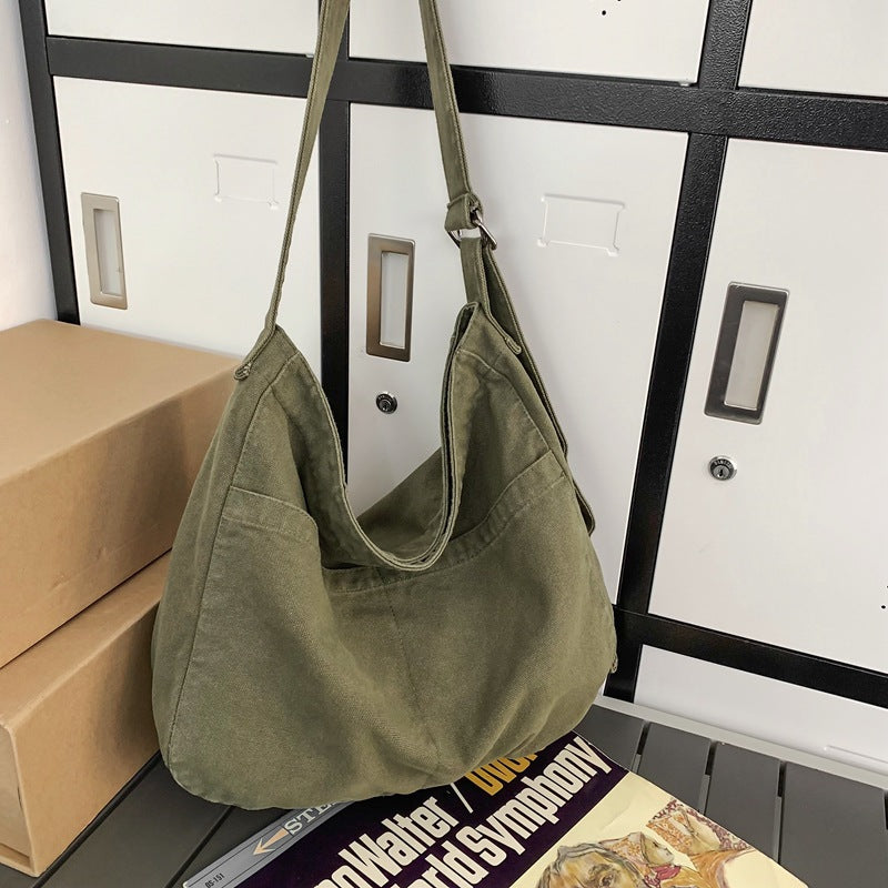 Women's Large Capacity Idle Style Artistic Simple Canvas Bag School College Students