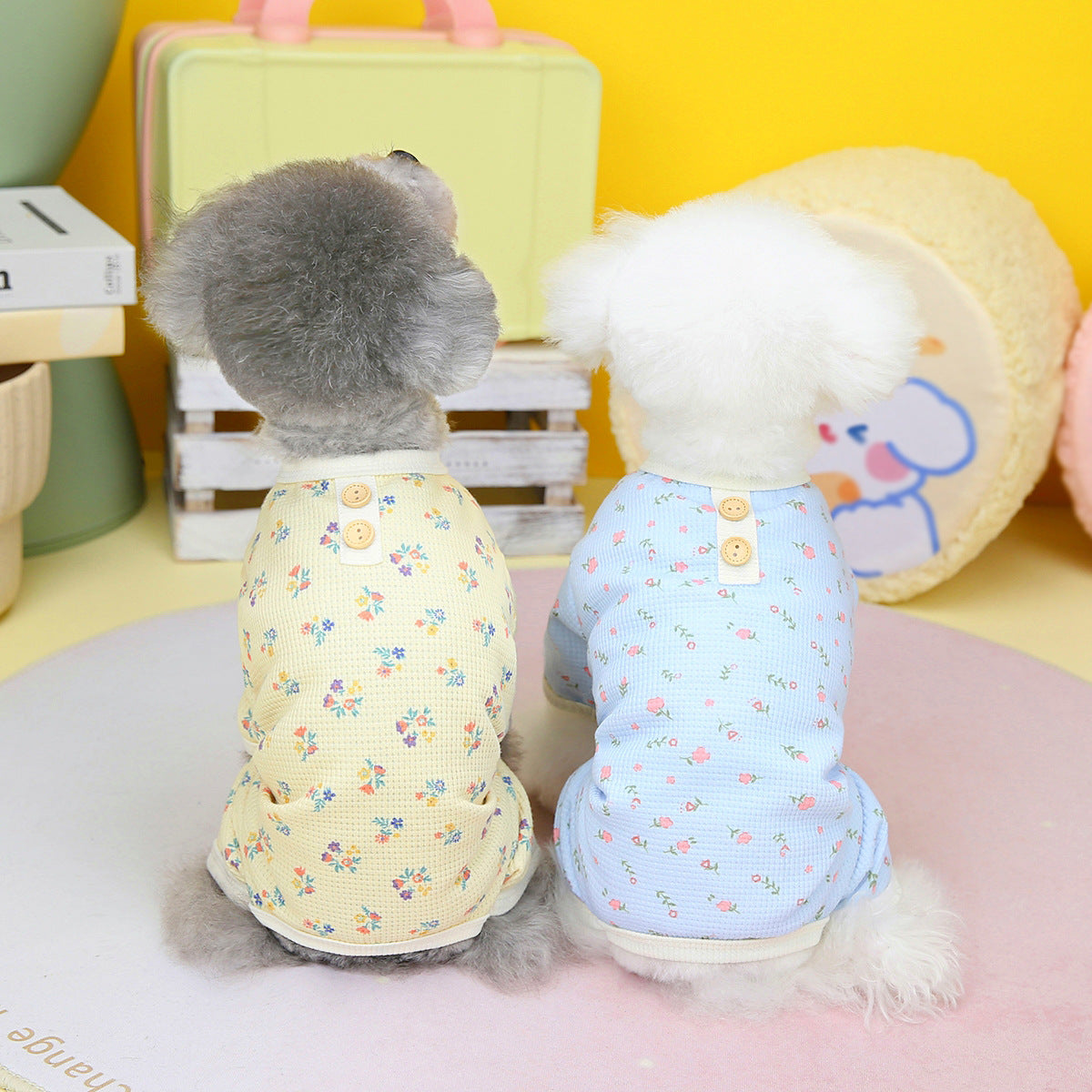 Pet Dog Waffle Floral Clothes