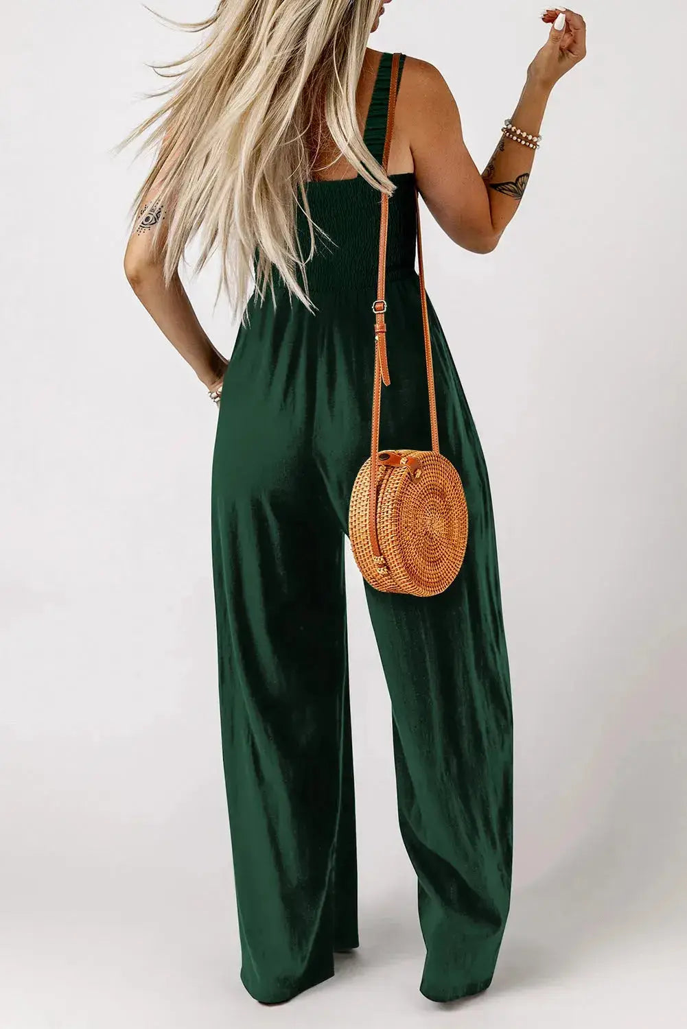 Smocked Square Neck Wide Leg Jumpsuit Women UK