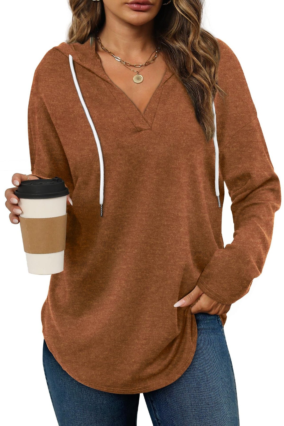 Autumn New Women's V-neck Sweatshirt Hooded Long Sleeve