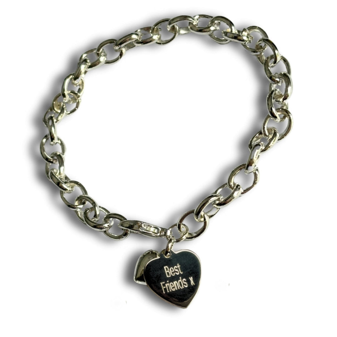 Personalised Puff Heart Charm Cable Bracelet