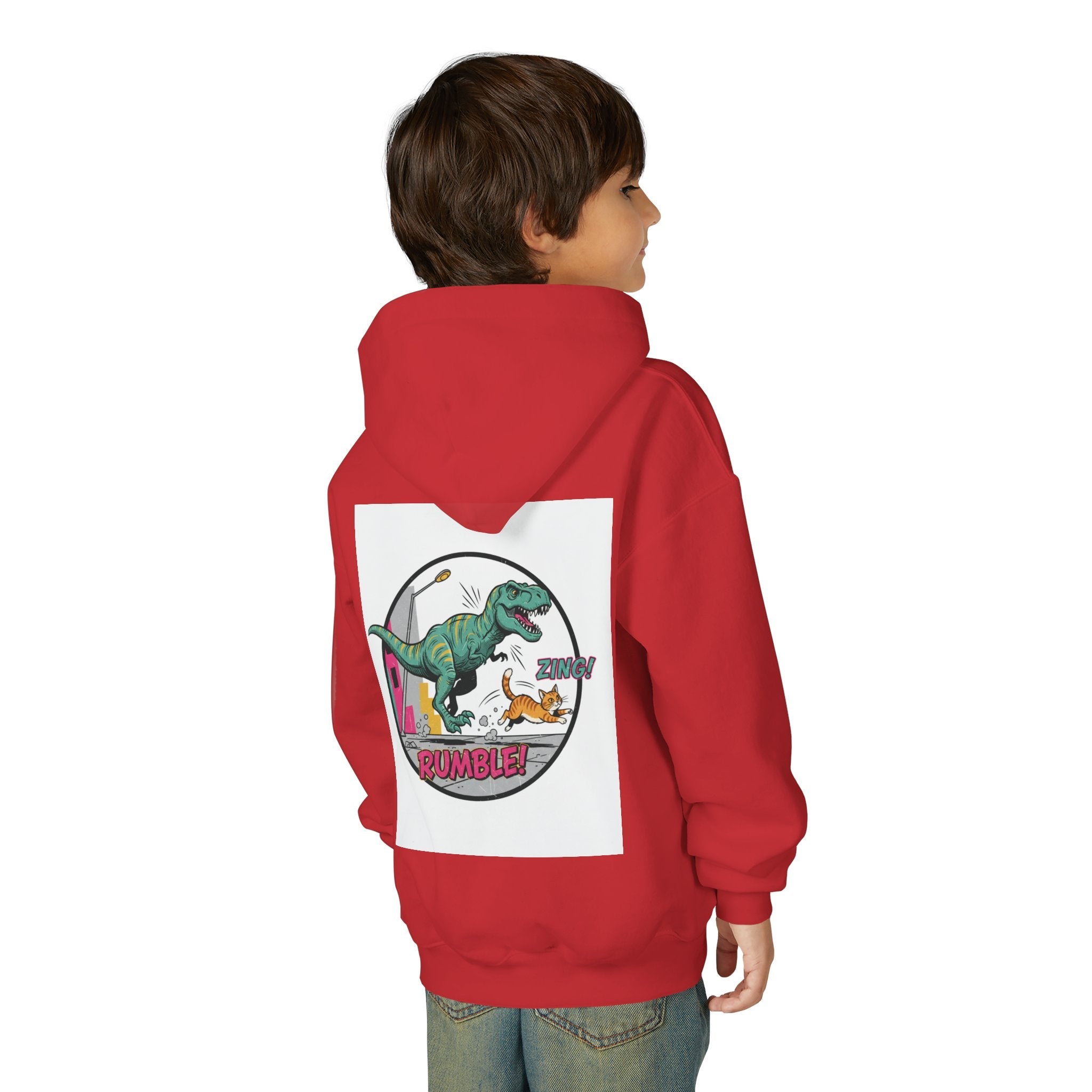 T-Rex Chase Dino Rumble Youth Hoodie | Dinosaur Graphic Sweatshirt