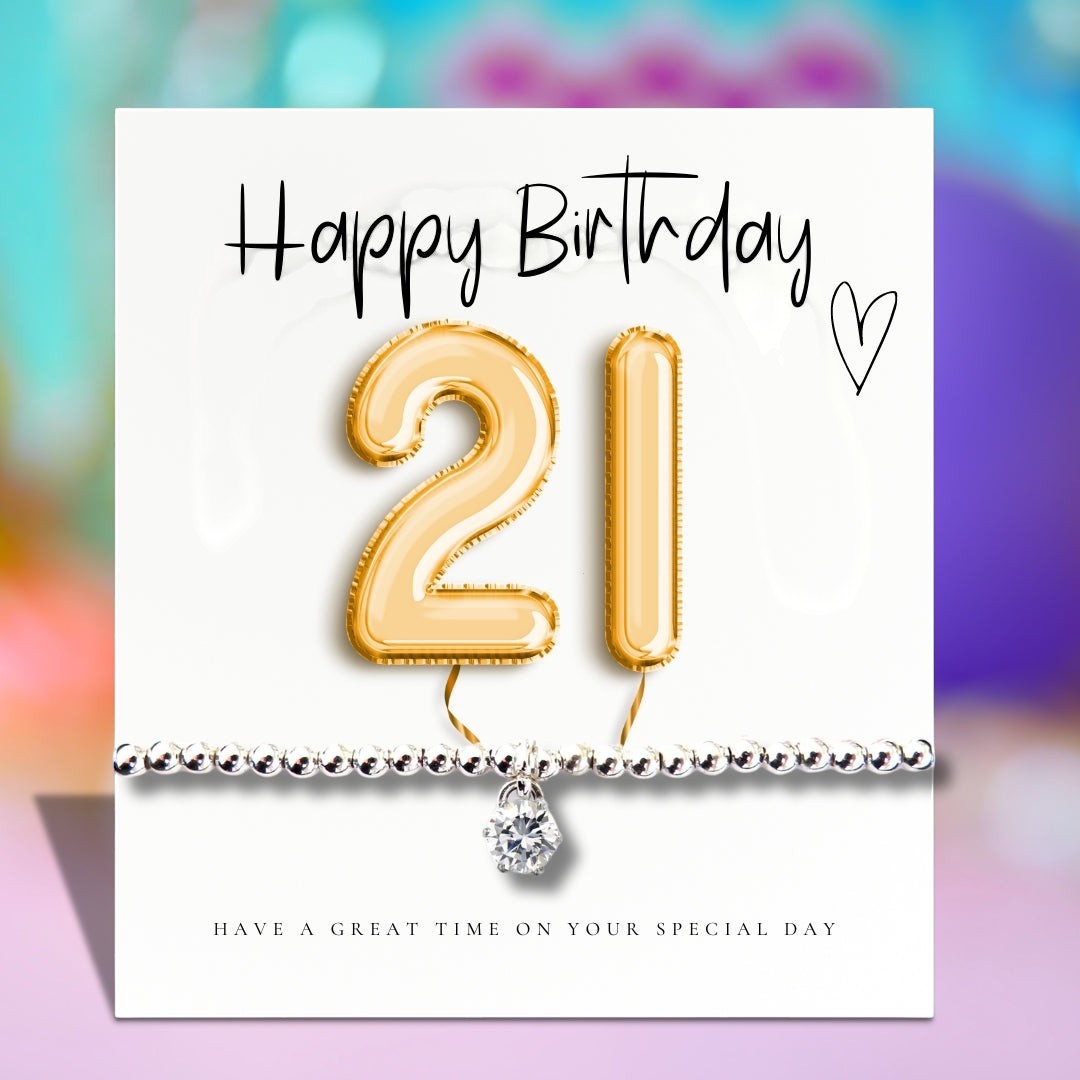 21st Birthday Cubic Zirconia Silver Bracelet & Gold Balloon Hamper