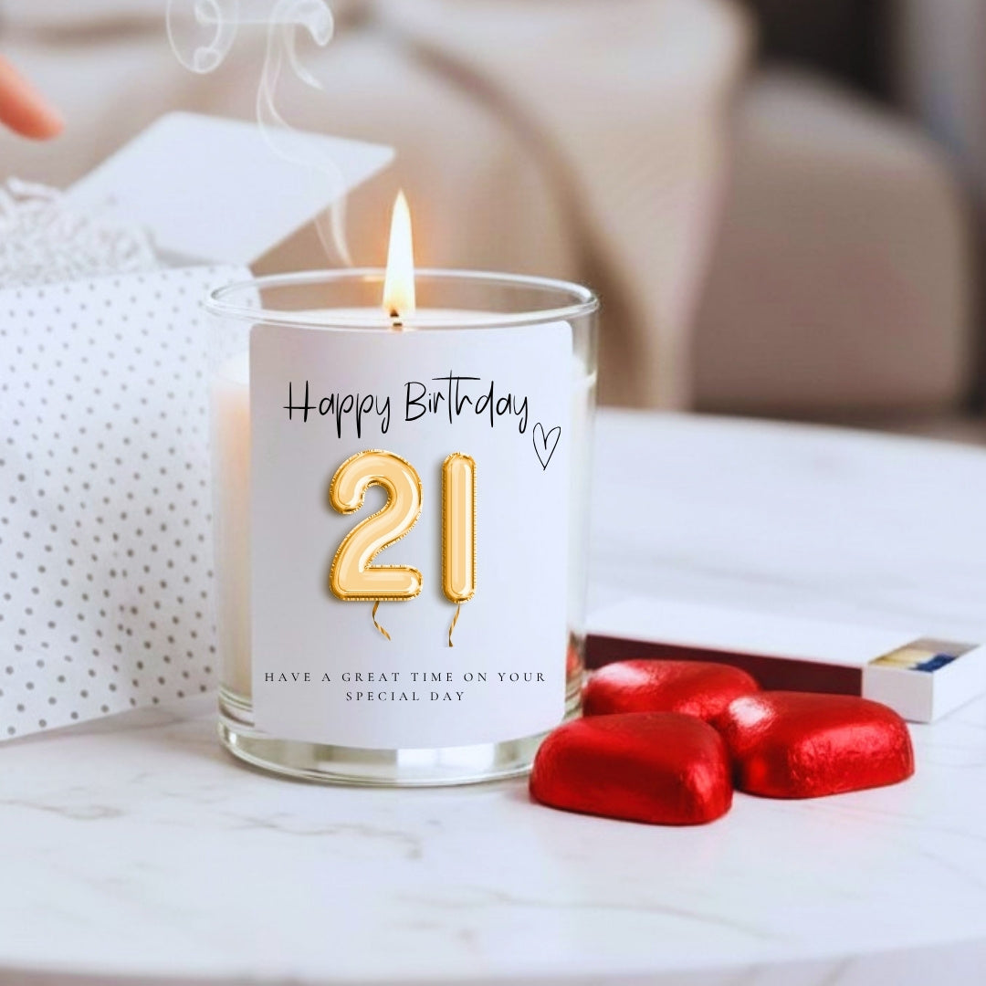 Personalised 21st Birthday Candle Gift Set – Gold Balloon | Friend, Daughter