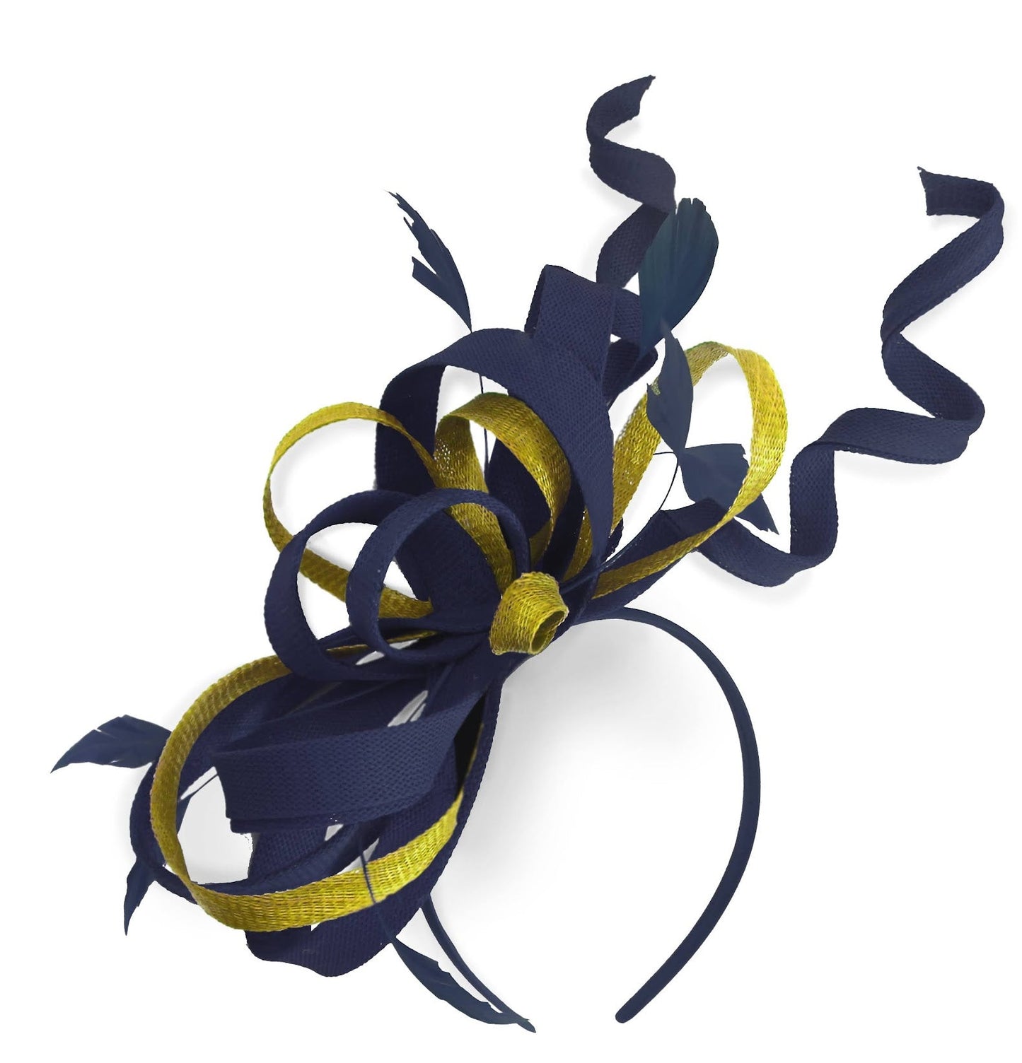 Caprilite Navy and Gold Wedding Swirl Fascinator Headband Alice Band Ascot Races Loop Net