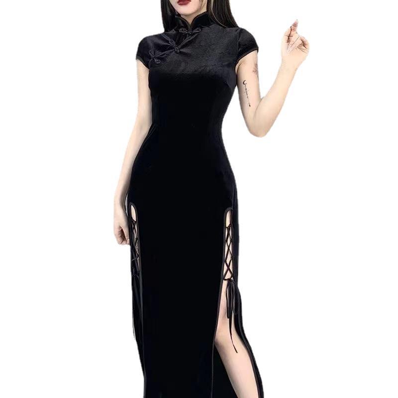 Vintage Chinese-style Velvet Cheongsam-modified Dress