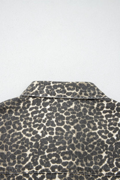 Gray Leopard Short Sleeve Denim Shirt Women UK