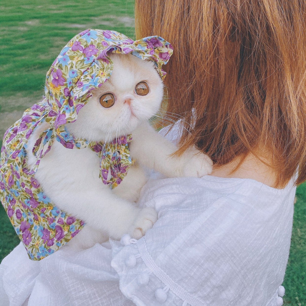 Spring Floral Lavender Pet Sling Skirt Hat Cute Sunscreen Anti-hair Thin Clothes