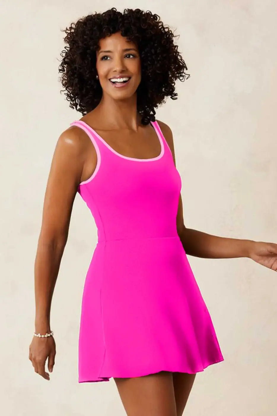 Pink Swim Dress With Built-In Shorts One Piece Swimsuit Women UK