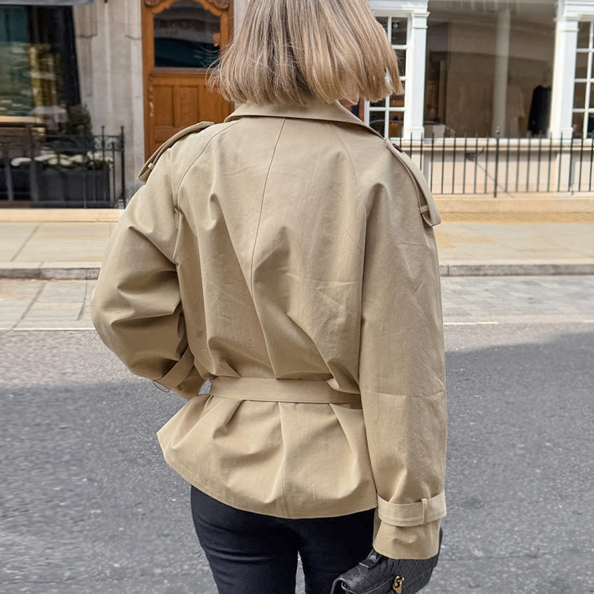 Women's Long-sleeved Lapel Lace-up Waist-controlled Mid-length Trench Coat