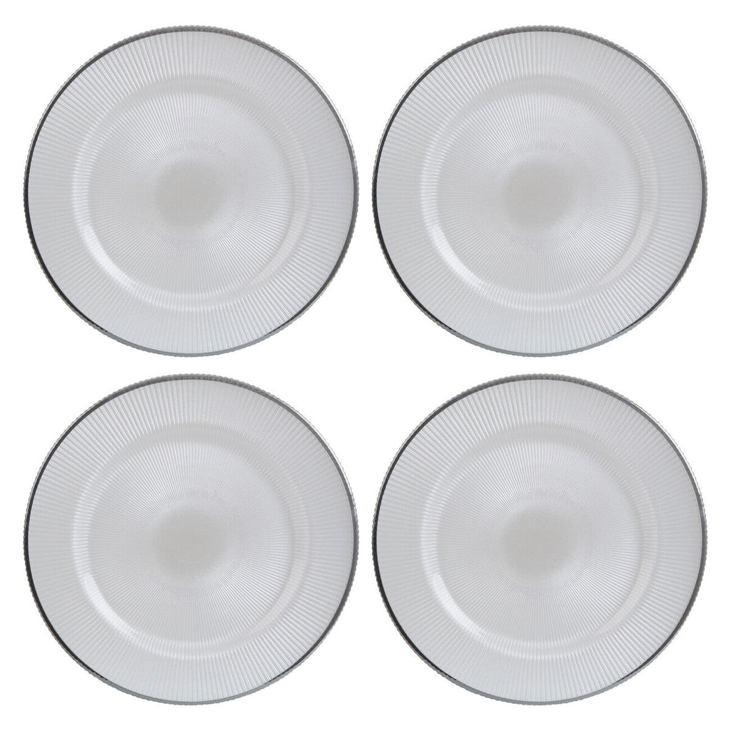 Set of Four 33cm Dia Embossed White Glass Charger Plates | Ida