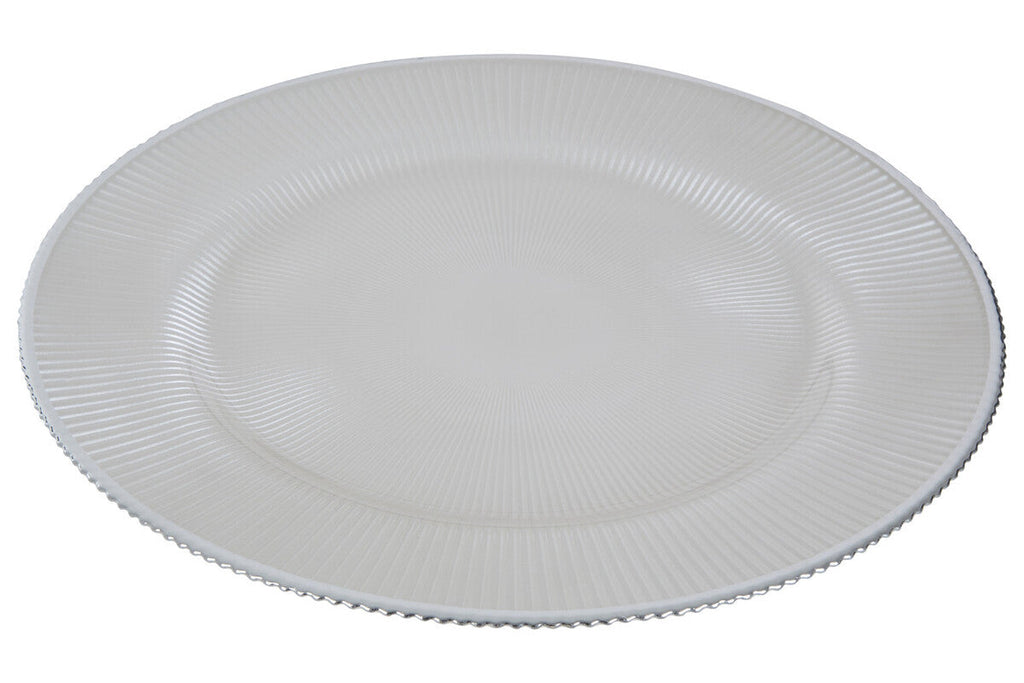 Set of Four 33cm Dia Embossed White Glass Charger Plates | Ida