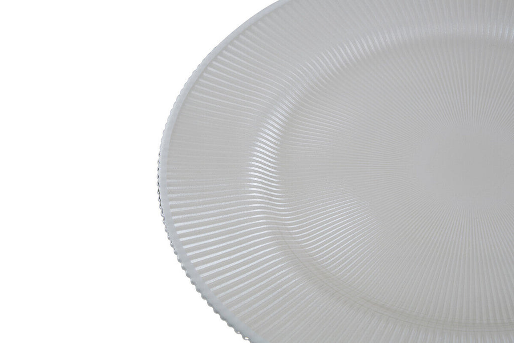 Set of Four 33cm Dia Embossed White Glass Charger Plates | Ida