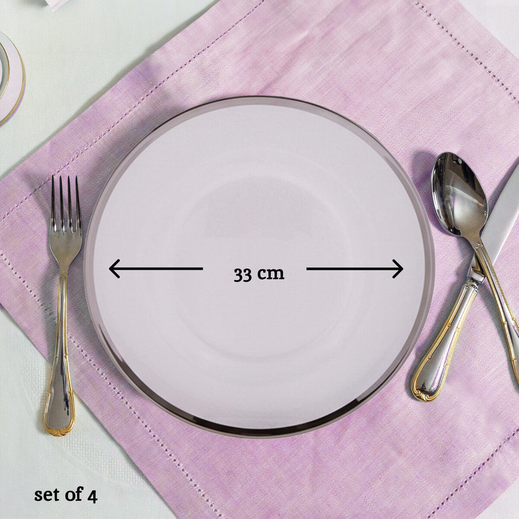 Set of Four 33cm Dia Plain Charger Plates with Silver Rims | Ida