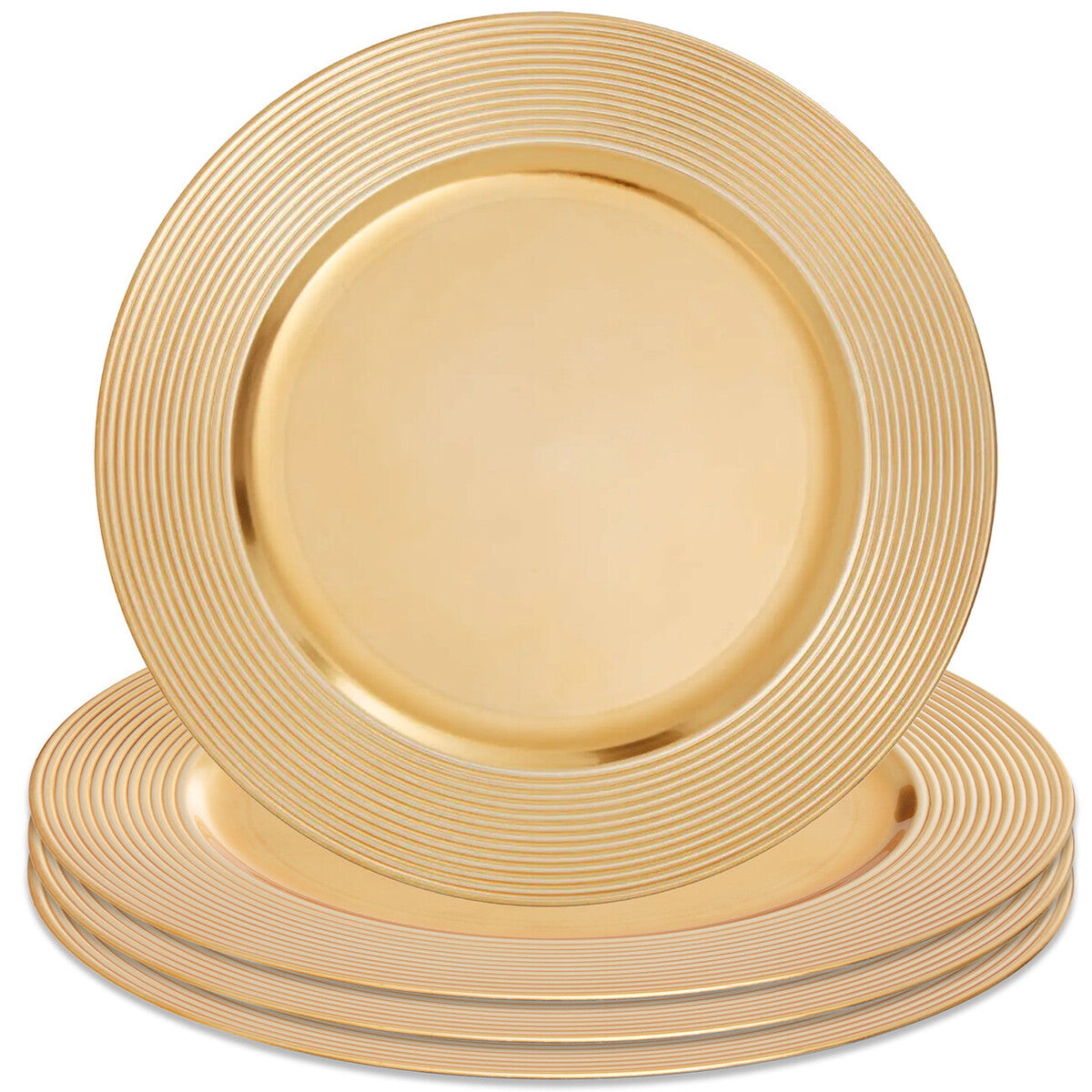 Set of Four 33cm Gold Charger Plates with Ribbed Rims | Dia