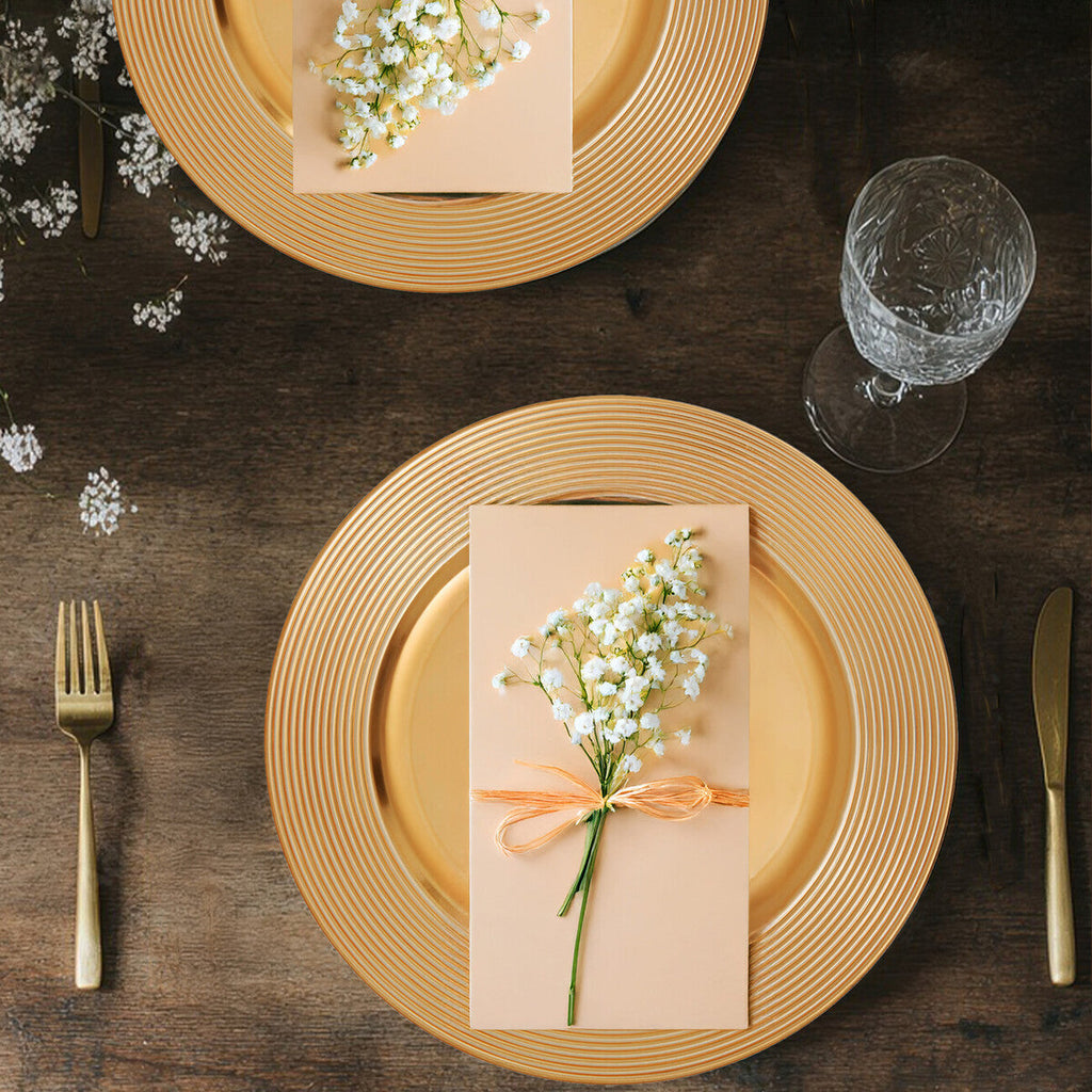 Set of Four 33cm Gold Charger Plates with Ribbed Rims | Dia