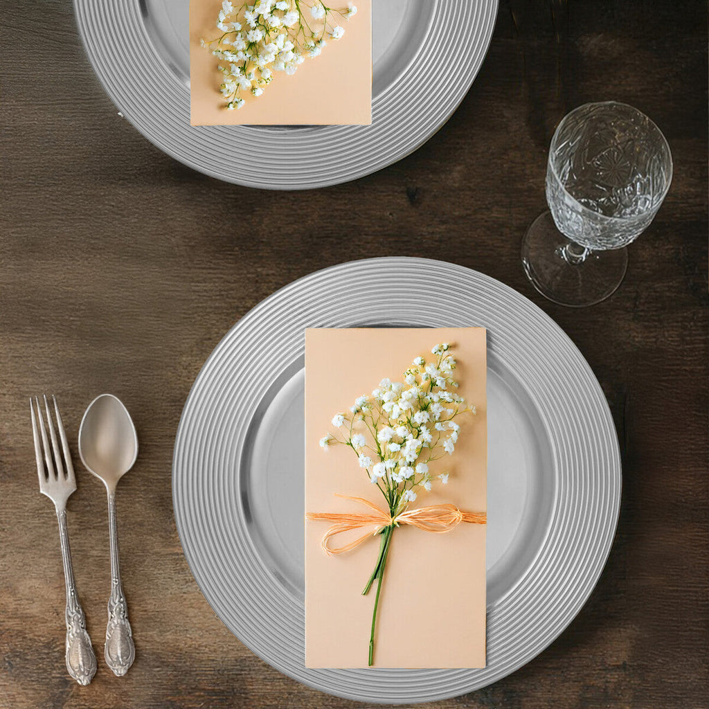 Set of Four 33cm Silver Charger Plates with Ribbed Rims | Dia