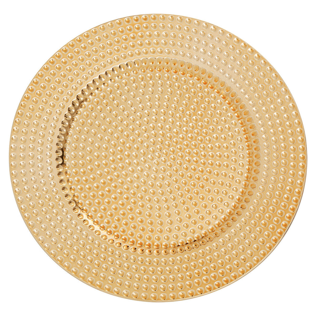 Set of Four 33cm Gold Finish Hammered Charger Plates | Dia