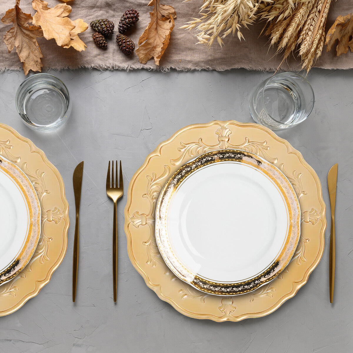Set of Four 33cm Gold Finish Baroque Charger Plates | Dia