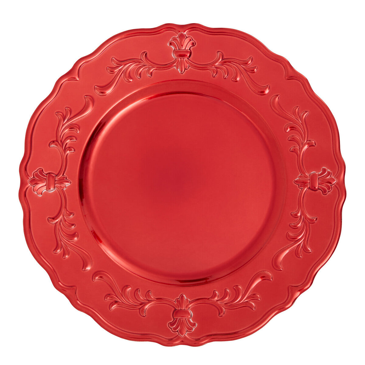 Set of Four 33cm Red Finish Baroque Charger Plates | Dia