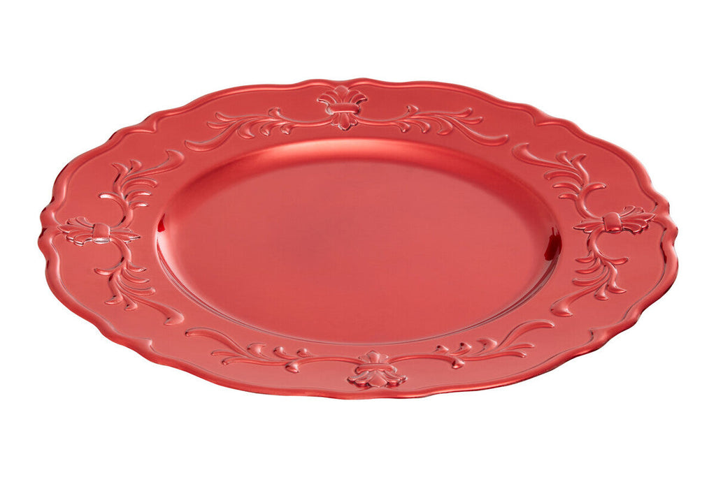 Set of Four 33cm Red Finish Baroque Charger Plates | Dia
