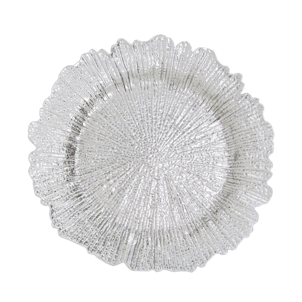 Set of Four 33cm Silver Finish Reef Charger Plates | Dia
