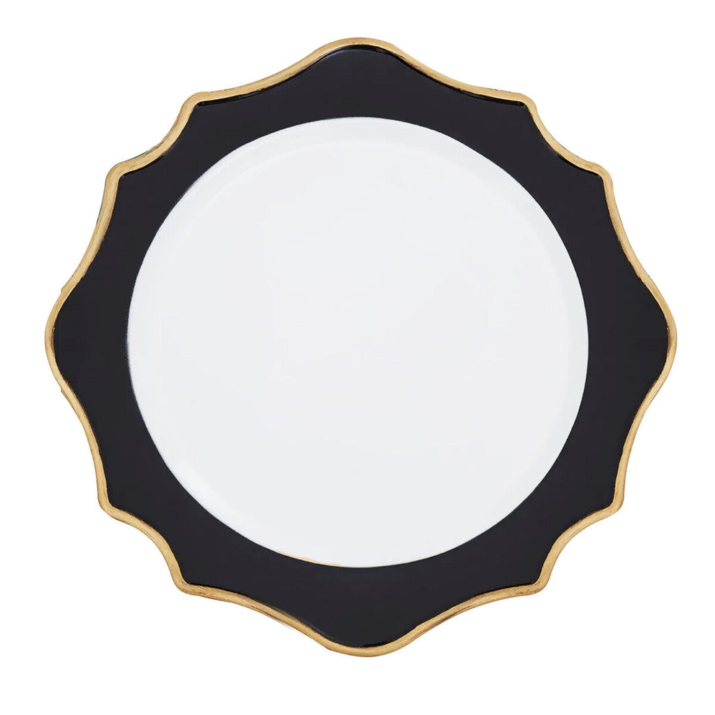 Set of 4 33cm White and Black Round Charger Plates | Dia