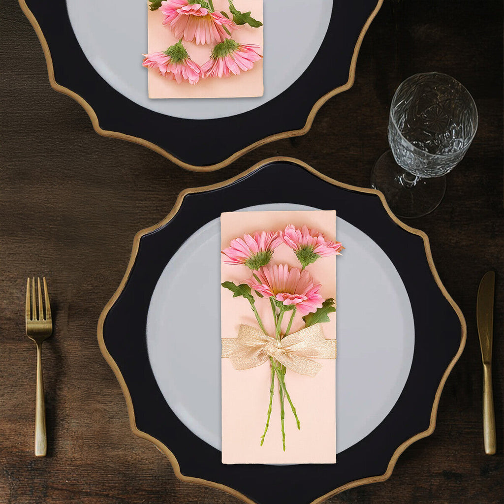 Set of 4 33cm White and Black Round Charger Plates | Dia