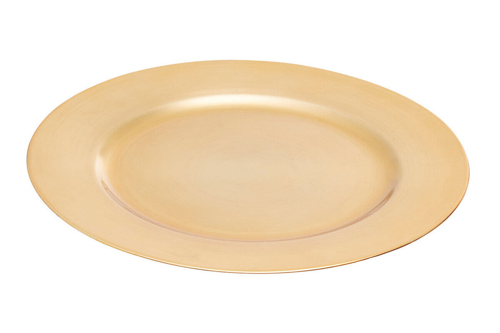 Set of Four 33cm Gold Finish Flat Style Charger Plates | Dia