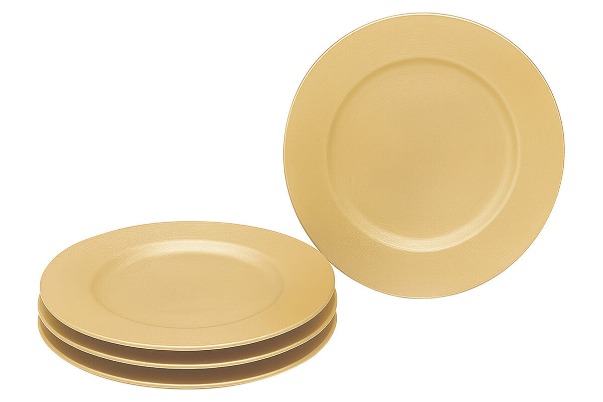 Set of Four 33cm Gold Finish Flat Style Charger Plates | Dia