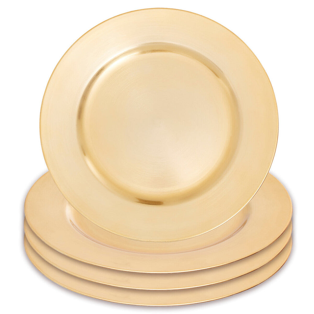 Set of Four 33cm Gold Finish Flat Style Charger Plates | Dia