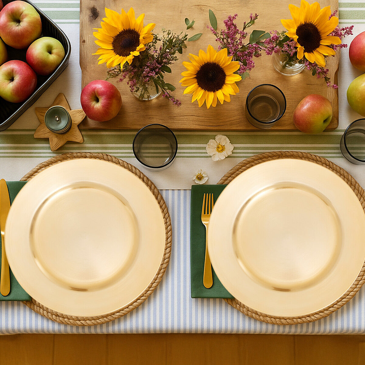 Set of Four 33cm Gold Finish Flat Style Charger Plates | Dia
