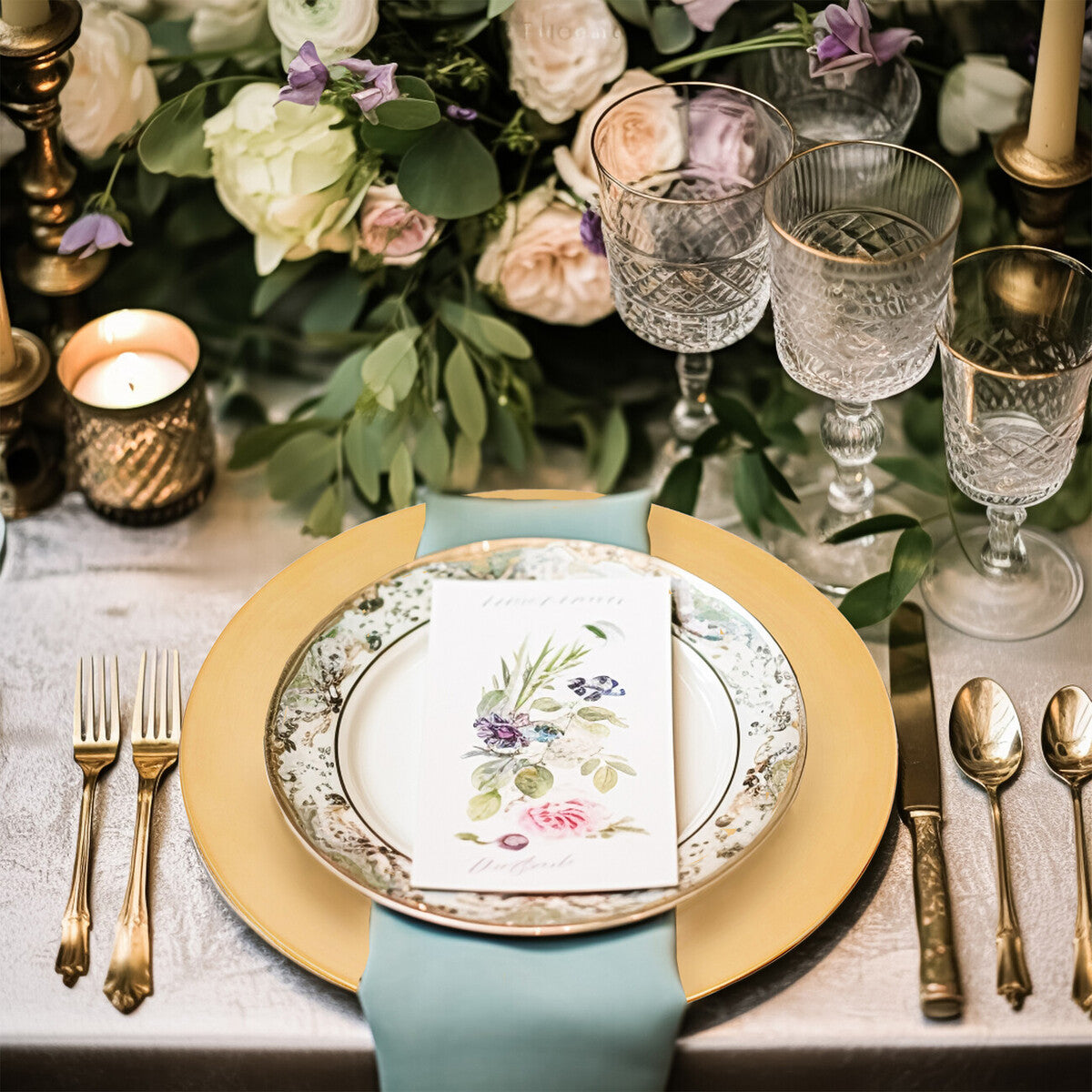 Set of Four 33cm Gold Finish Flat Style Charger Plates | Dia