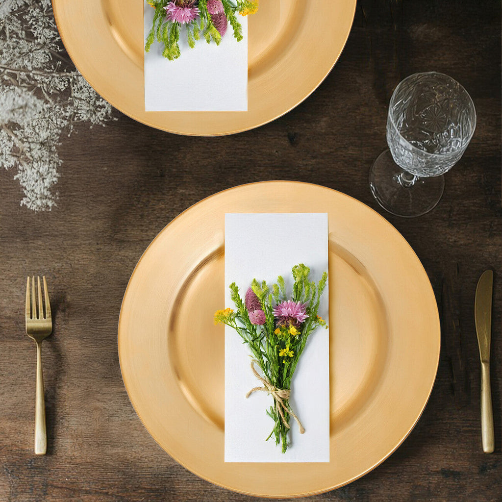 Set of Four 33cm Gold Finish Flat Style Charger Plates | Dia