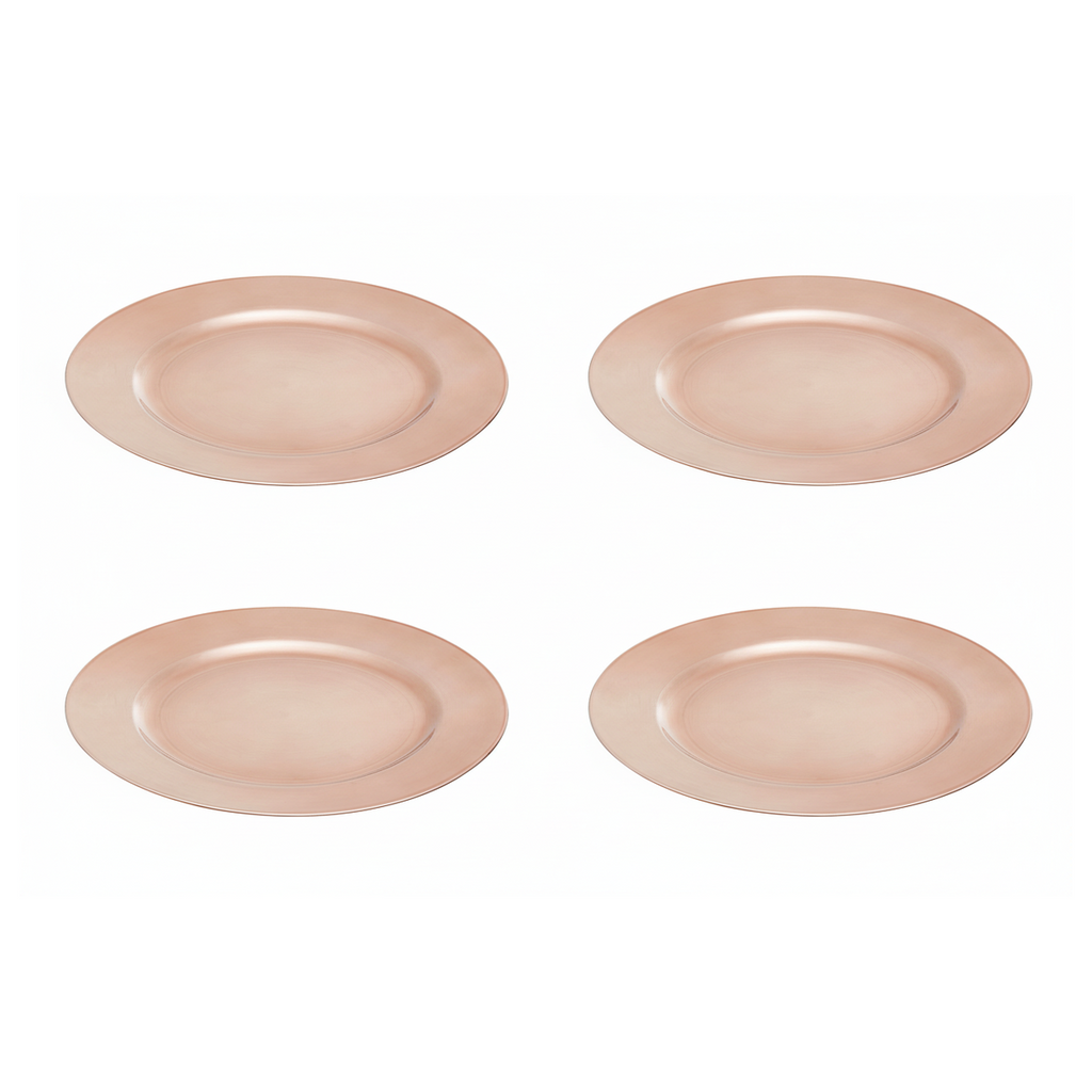 Set of Four 33cm Rose Gold Flat Style Charger Plates | Dia