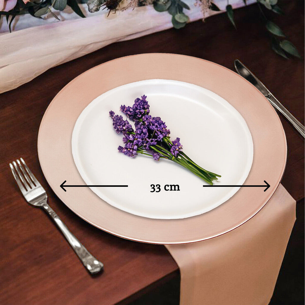 Set of Four 33cm Rose Gold Flat Style Charger Plates | Dia