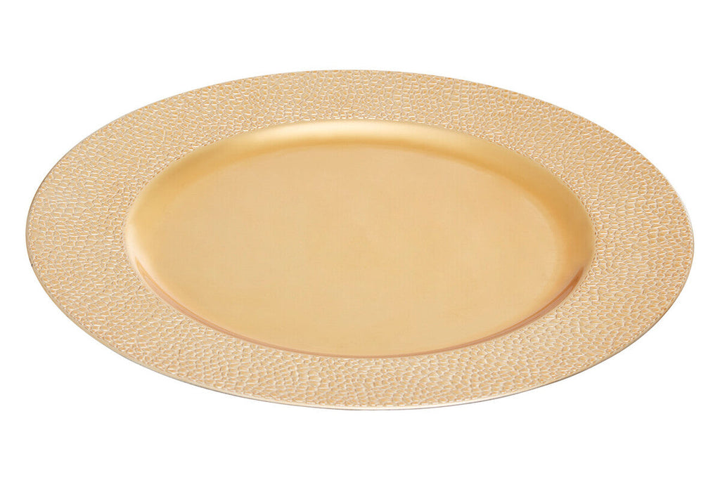 Set of Four 33cm Gold Finish Pebble Effect Charger Plates | Dia