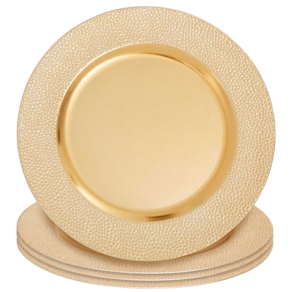 Set of Four 33cm Gold Finish Pebble Effect Charger Plates | Dia