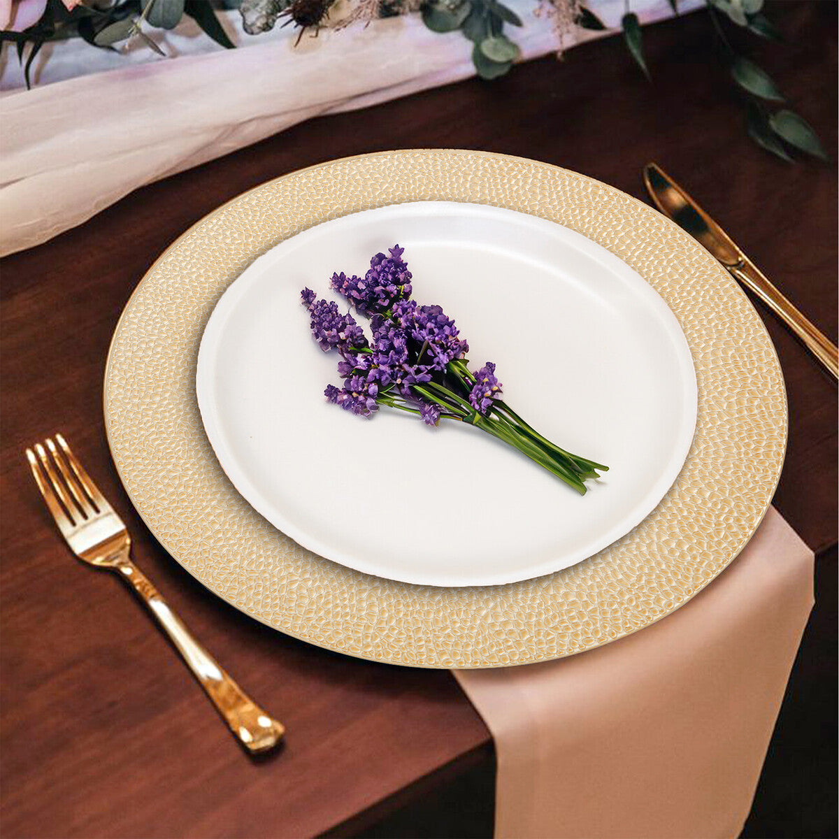 Set of Four 33cm Dia Gold Finish Pebble Effect Charger Plates