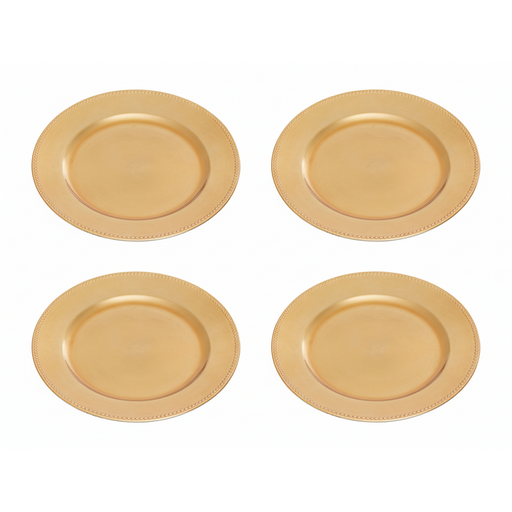 Set of 4 33cm Gold Finish Dotted Charger Plates | Dia