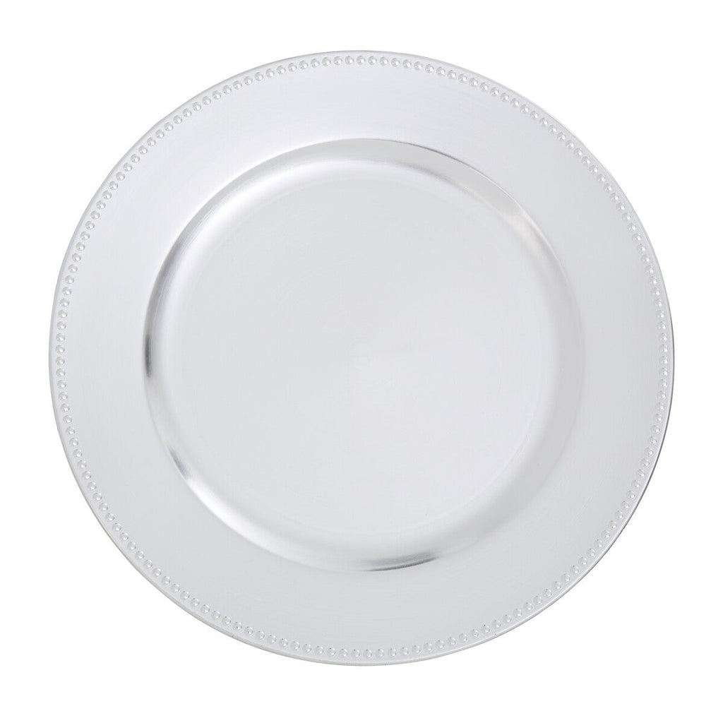 Set of Four 33cm Silver Finish Dotted Charger Plates | Dia