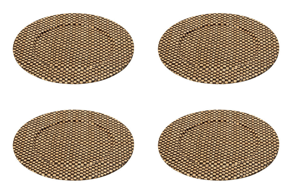 Set of Four 33cm DiaBlack and Natural Charger Plates | Pandanus