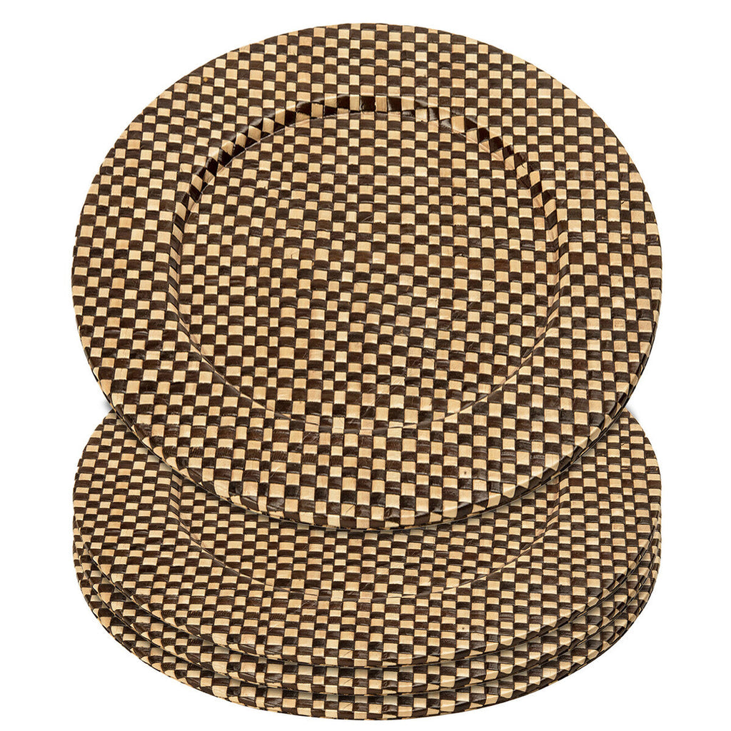 Set of Four 33cm DiaBlack and Natural Charger Plates | Pandanus