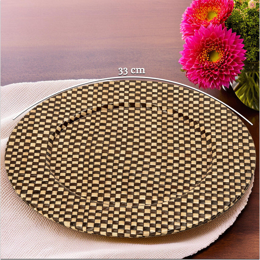 Set of Four 33cm DiaBlack and Natural Charger Plates | Pandanus