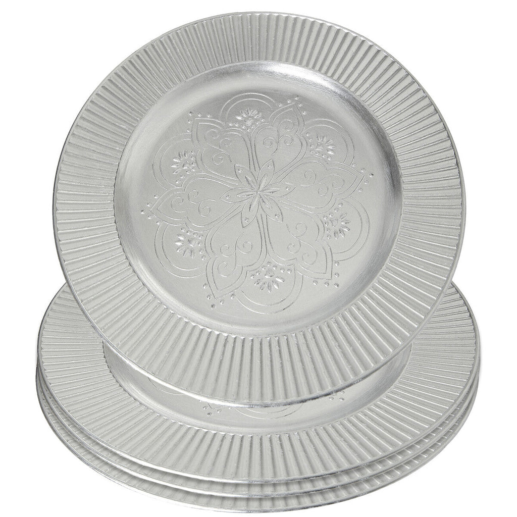 Set of Four 33cm Dia Redbud Silver Charger Plates | Redbud