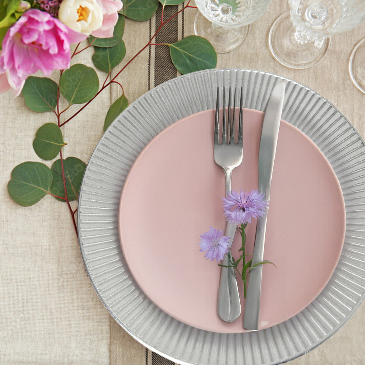 Set of Four 33cm Dia Redbud Silver Charger Plates | Redbud