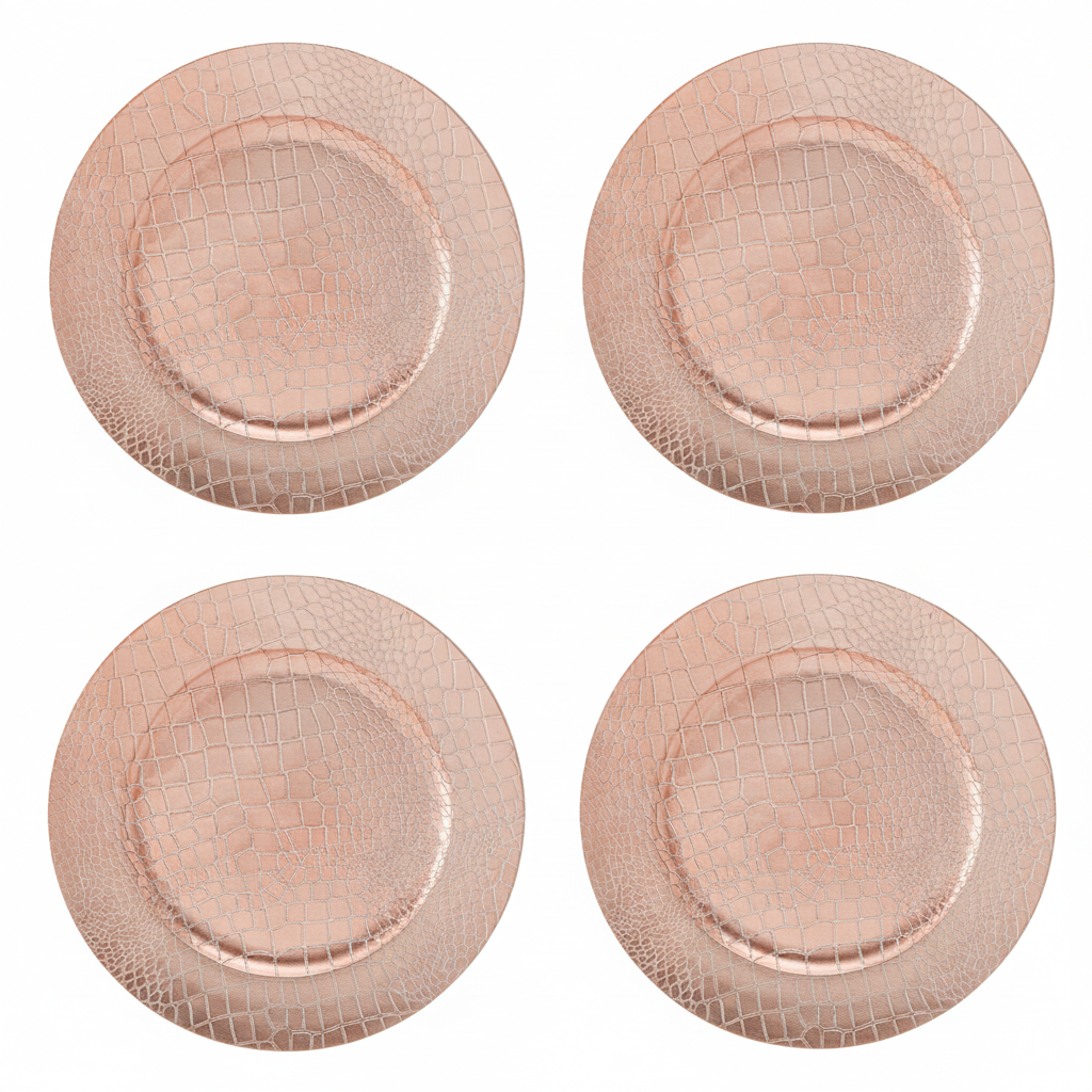 Set of Four 33cm Rose Gold Crocodile Effect Charger Plates | Dia