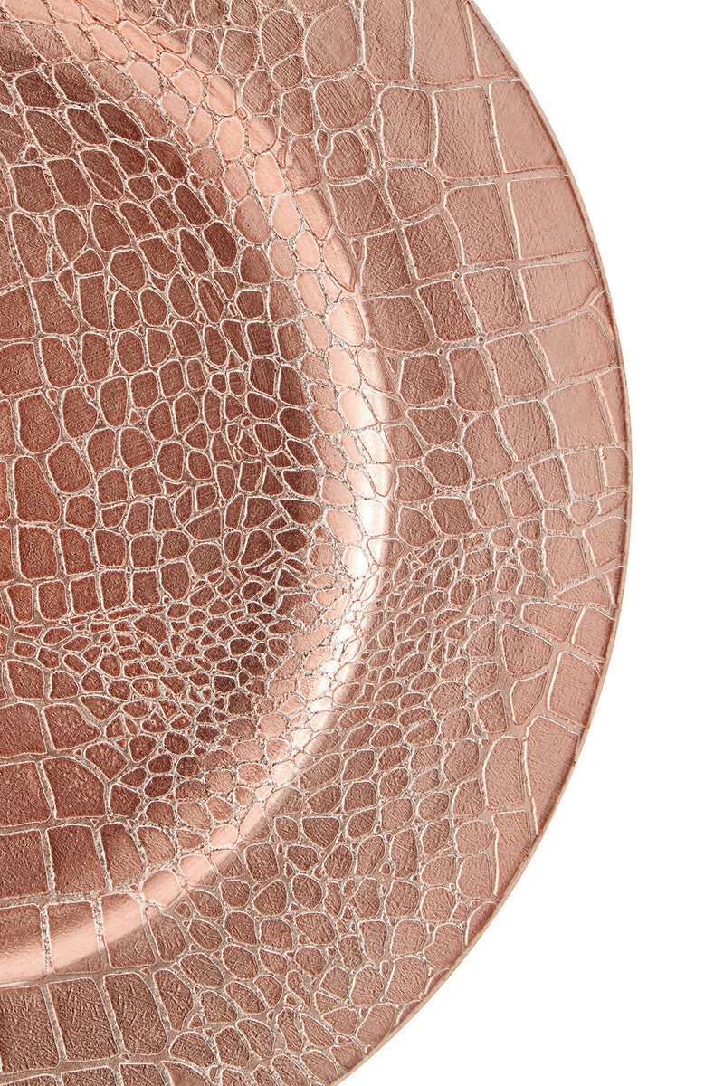 Set of Four 33cm Rose Gold Crocodile Effect Charger Plates | Dia