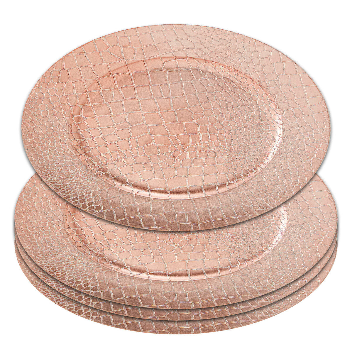 Set of Four 33cm Rose Gold Crocodile Effect Charger Plates | Dia