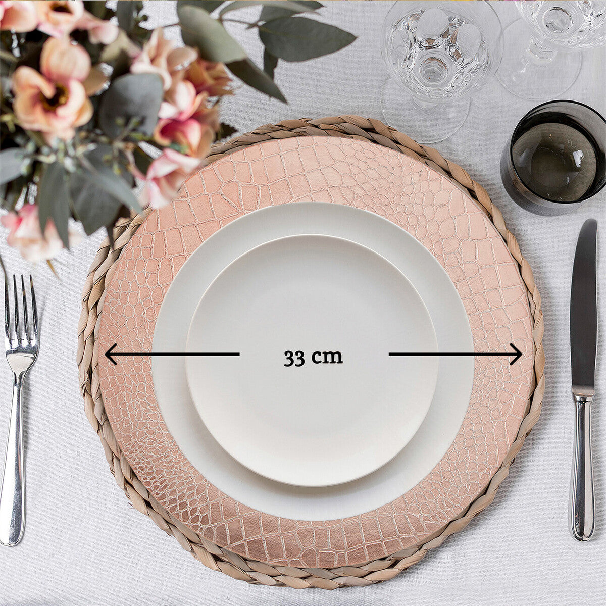 Set of Four 33cm Rose Gold Crocodile Effect Charger Plates | Dia
